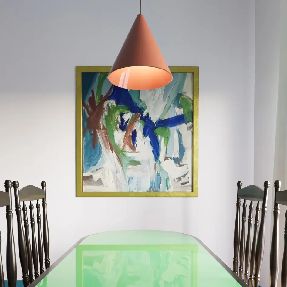 LAMPADA DIAVOLO FLOS E TAVOLO ICO PARISI ANNI 60 E SEDIA CHIAVARI E OPERA D'ARTE PAMONO